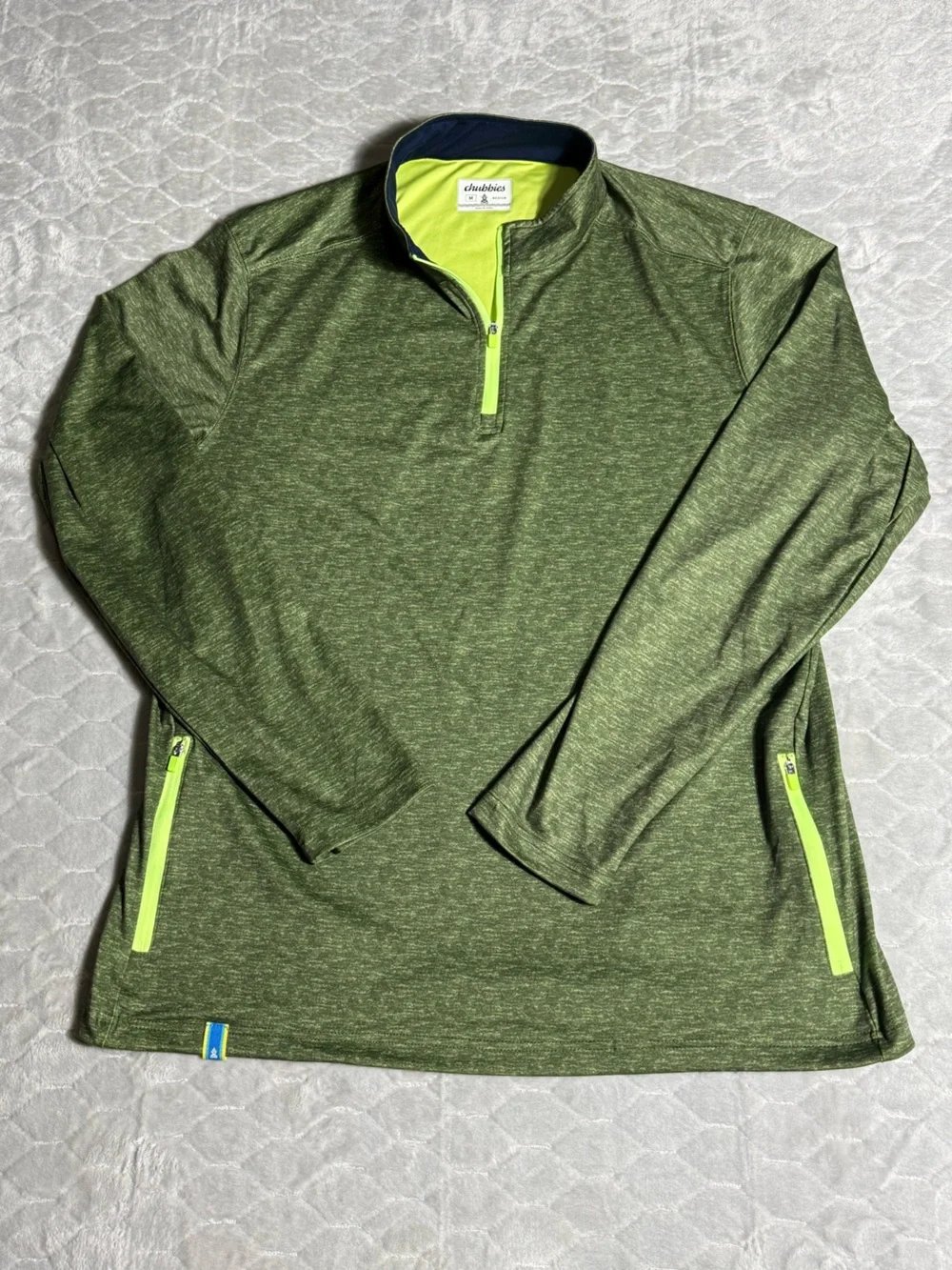 Chubbies Green Heather Quarter Zip Performance Pullover Medium